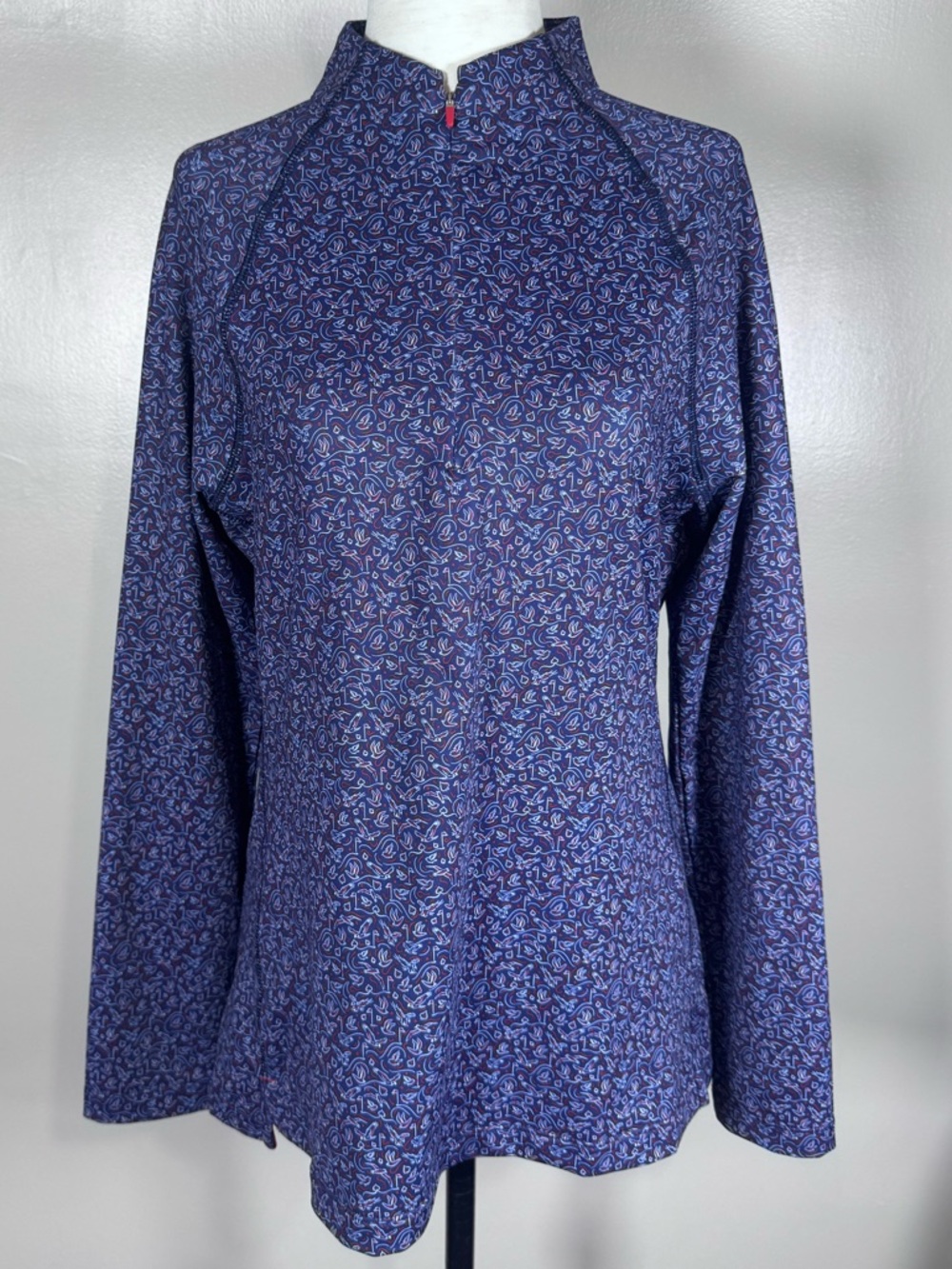 Peter Millar Sz M Blue Fly High Birds Quarter Zip Perth Pullover Golf Top UPF 50